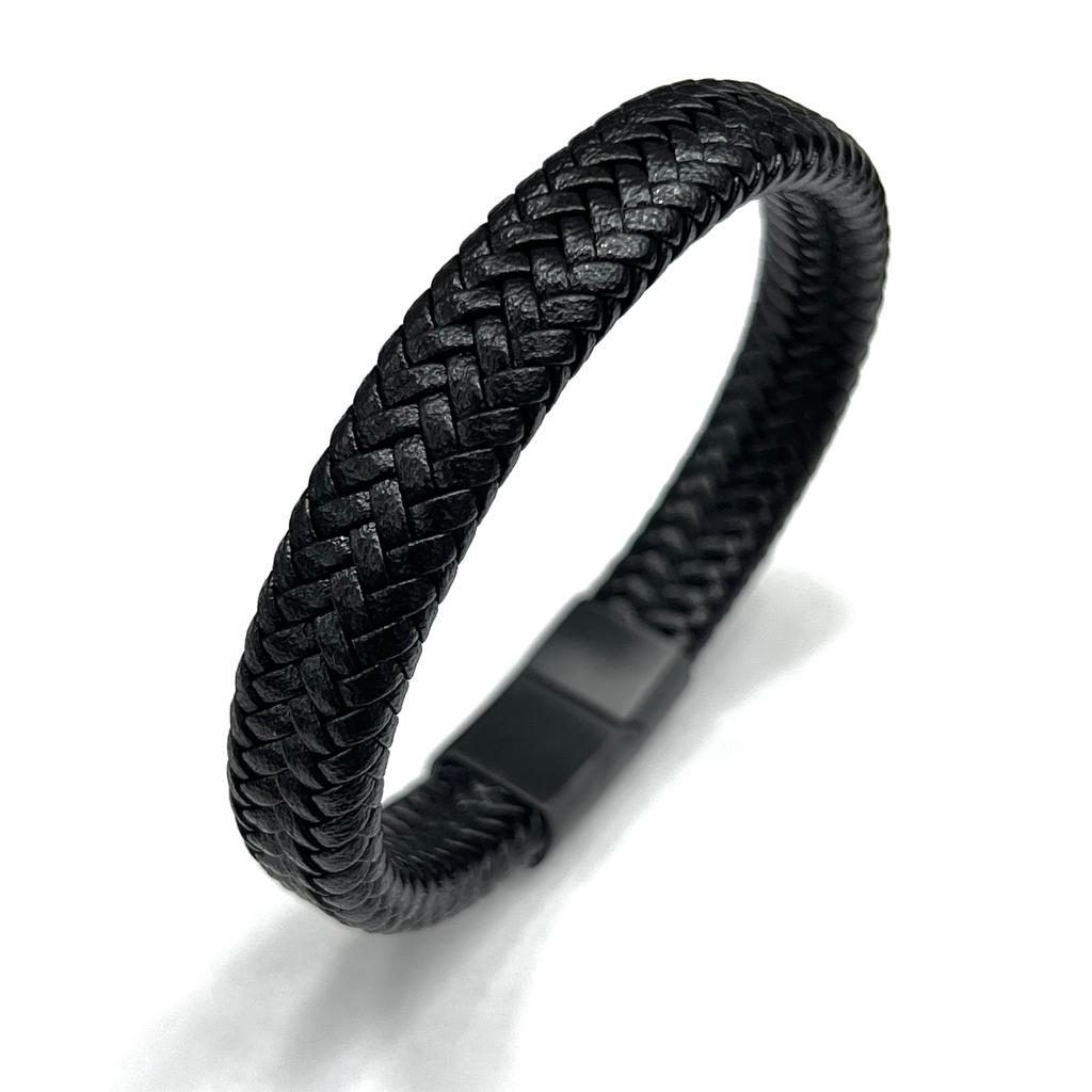 Pulsera de Piel con Acero Inoxidable Sencilla Negra