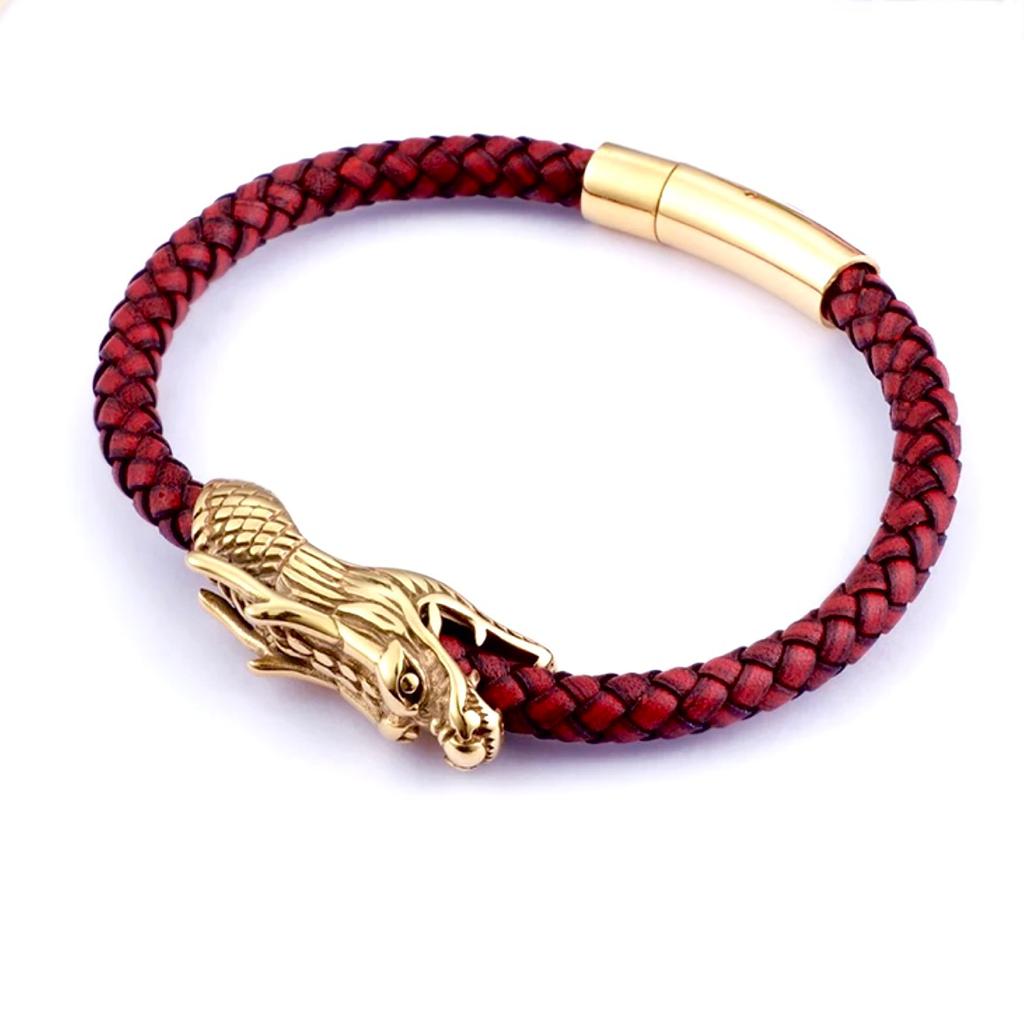 Pulsera de Dragón Acero Inoxidable con Piel