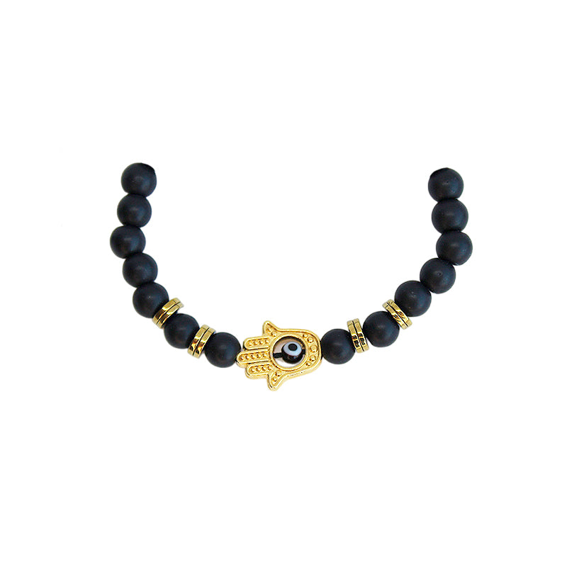 Pulsera Mano Fátima con Piedras Onix Mate