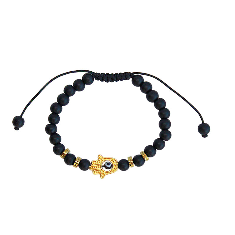 Pulsera Mano Fátima con Piedras Onix Mate