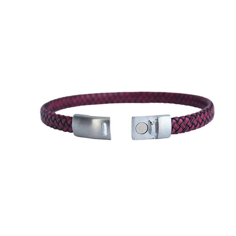 Pulsera de Piel con Acero Inoxidable Tinto