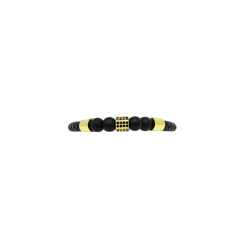 Pulsera de Piel Piedra Onix Dorada