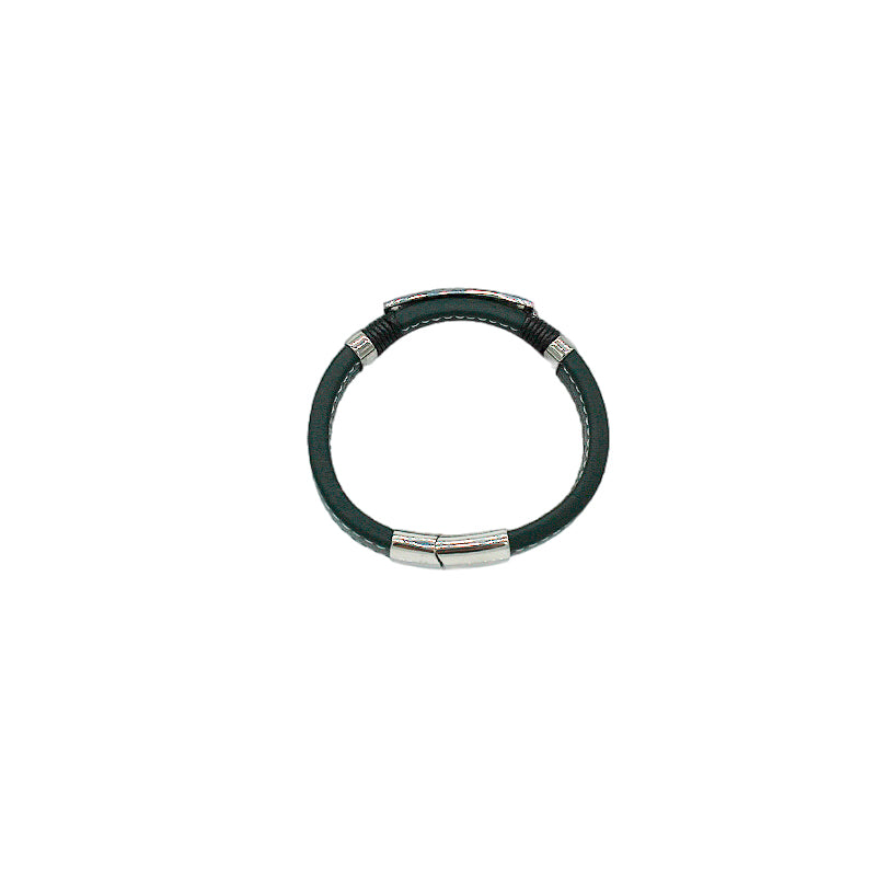 Pulsera piel con Acero Inoxidable Placa Plateada Color Verde
