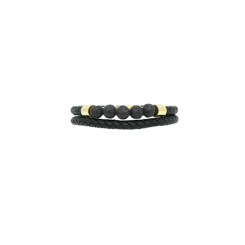 Pulsera de Piel doble Piedra Volcánica
