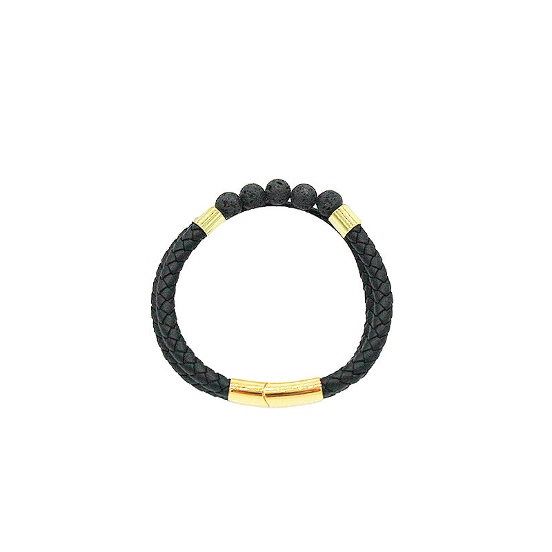 Pulsera de Piel doble Piedra Volcánica