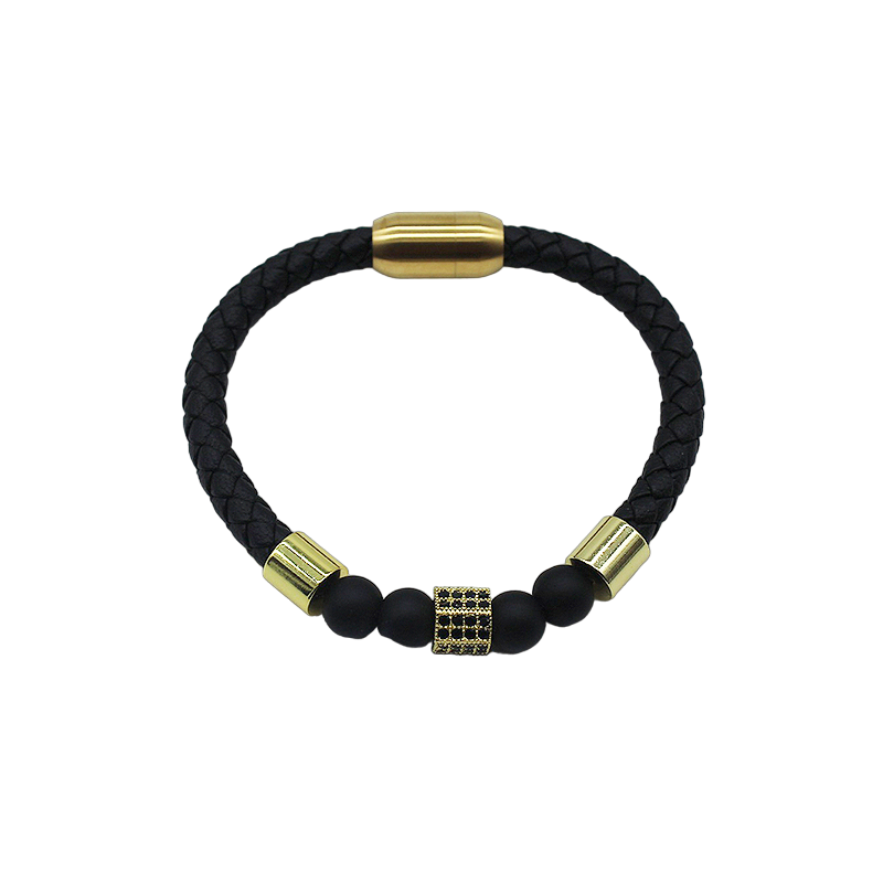 Pulsera de Piel Piedra Onix Dorada