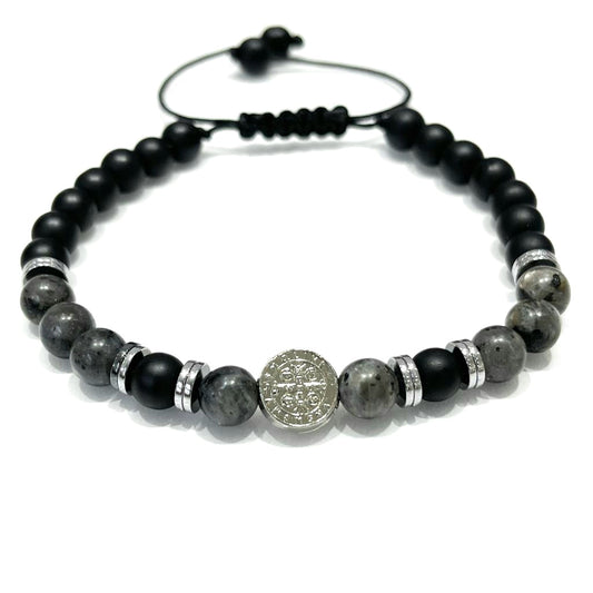 Pulsera San Benito Rodio Cuarzo Gris