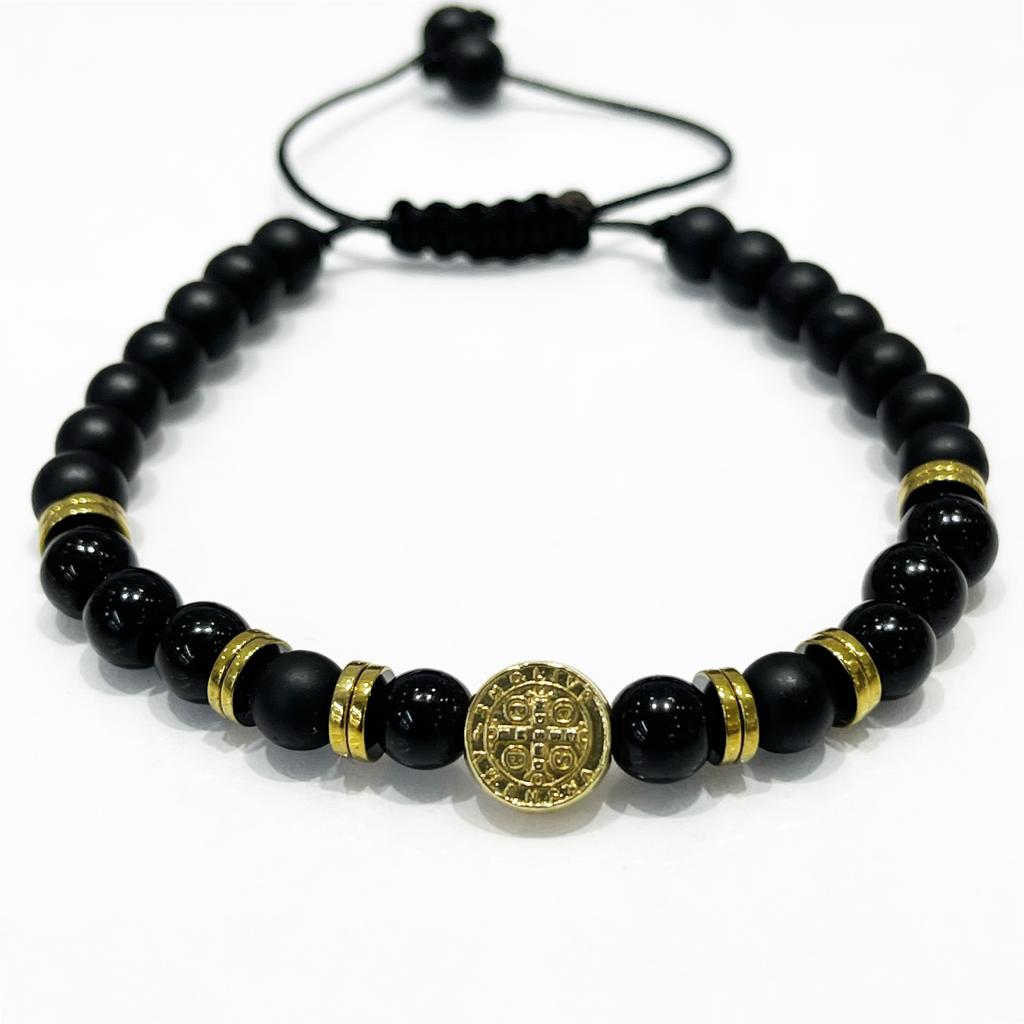 Pulsera De San Benito Negro Dorado