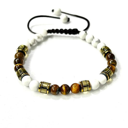 Pulsera de Piedra Natural Howlita y Ojo de Tigre Cafe