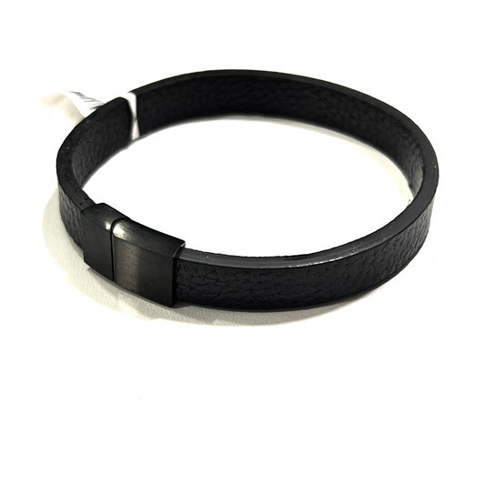 Pulsera de Piel Plana Acero Negro