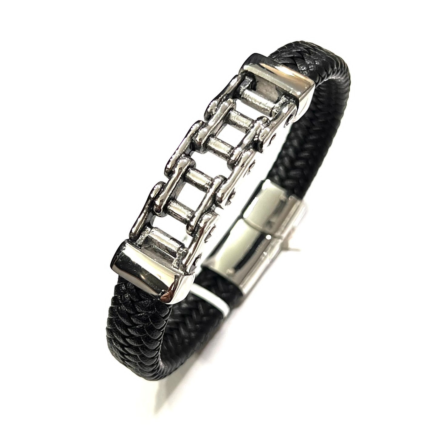 Pulso de piel con cadena Biker