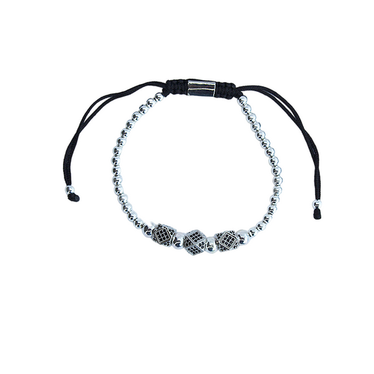 Pulsera de Rodio con dijes de dados y Zirconia Plata