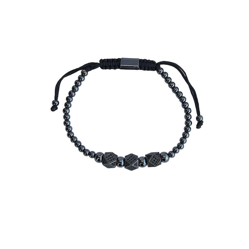 Pulsera de Rodio con dijes de dados y Zirconia Negro