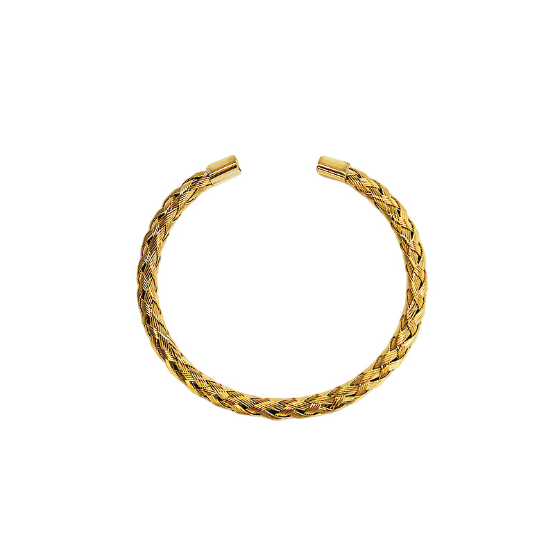 Brazalete Trenzado Ajustable en Acero Inoxidable Dorado