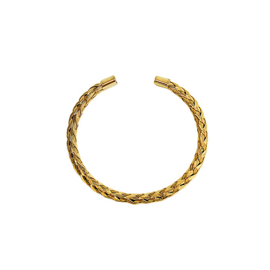 Brazalete Trenzado Ajustable en Acero Inoxidable Dorado