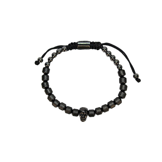 Pulsera de Rodio con Calavera Facetada con Zirconias Negro-Dorado