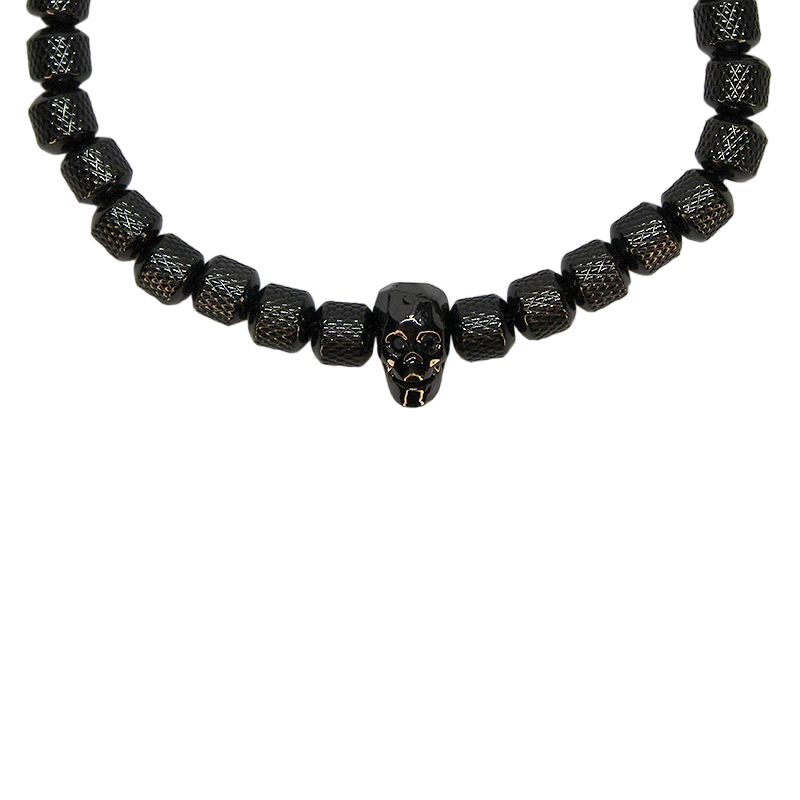 Pulsera de Rodio con Calavera Facetada con Zirconias Negro-Dorado